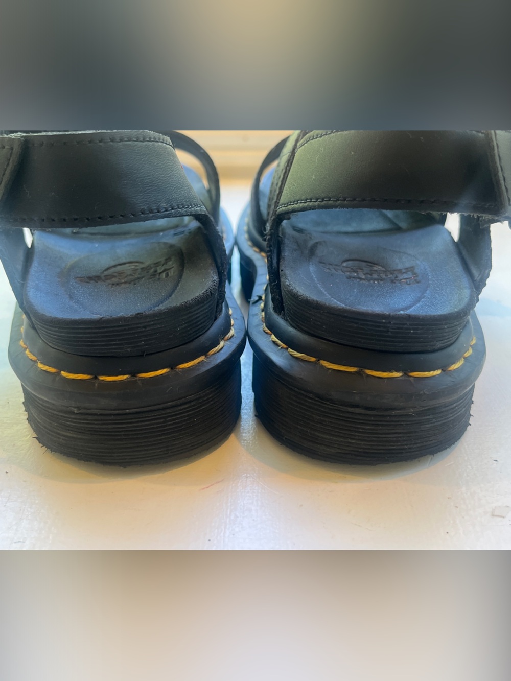 Dr. Martens Voss Black Leather Sandals with Yellow Stitching Single Strap - Picture 6 of 7